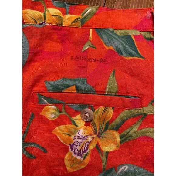 Lauren Ralph Lauren 18W plus women’s linen shorts pants orange floral tropical - Picture 6 of 7